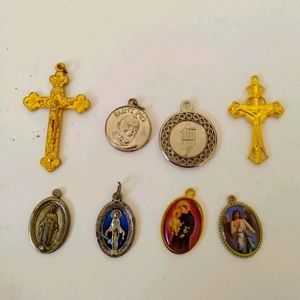 8 Religious Charms 2 Crucifixion Gold Tone Cross